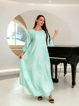 Women's Arabian Polyester Full Sleeve Floral Pattern Party Dress