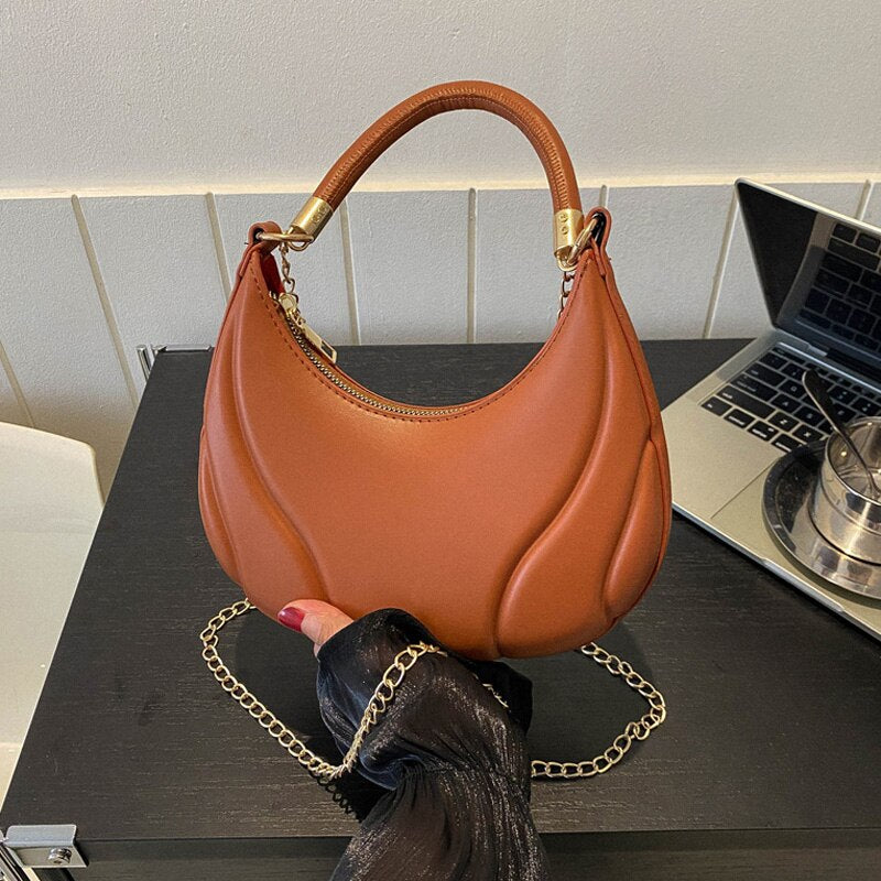 Women's PU Leather Zipper Closure Solid Pattern Shoulder Bag