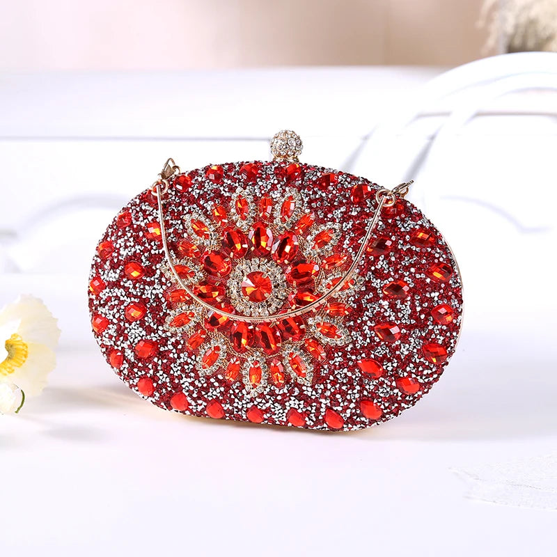 Women's PU Hasp Closure Rhinestone Pattern Luxury Wedding Clutch