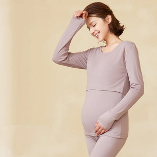 Women's Spandex O-Neck Full Sleeves Breastfeeding Maternity Dress