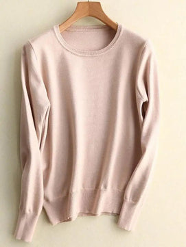 Women's Polyester O-Neck Full Sleeves Solid Pattern Sweater