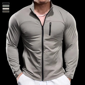 Men's Polyester Full Sleeve Solid Pattern Zipper Closure Jacket