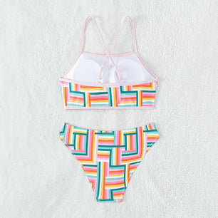 Kid's Polyester Printed Pattern Two-Piece Trendy Swimwear Suit