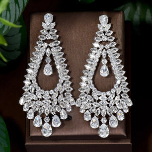 Women's Copper Cubic Zirconia Trendy Water Drop Wedding Earrings