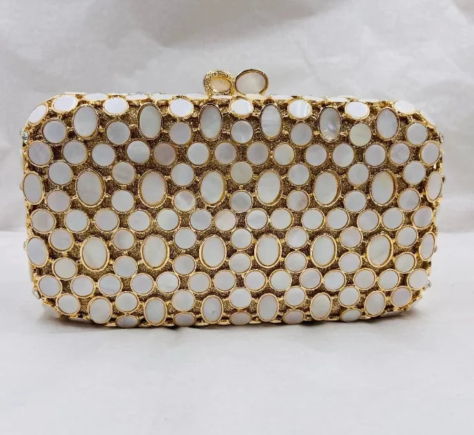 Women's Metallic Hasp Closure Pearl Pattern Trendy Wedding Clutch