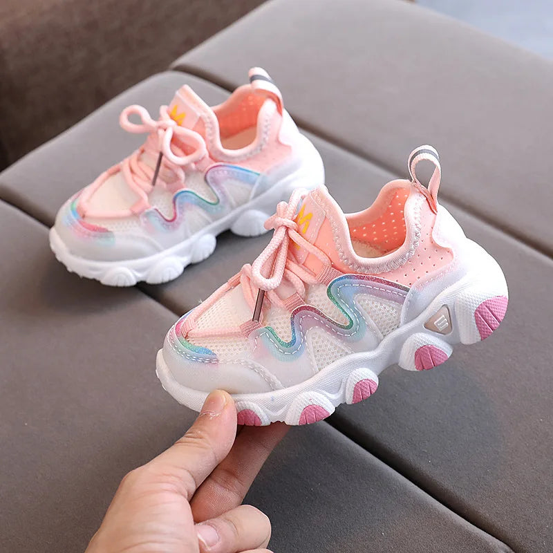 Kid's Stretch Fabric Round Toe Lace-Up Closure Mixed Colors Shoes