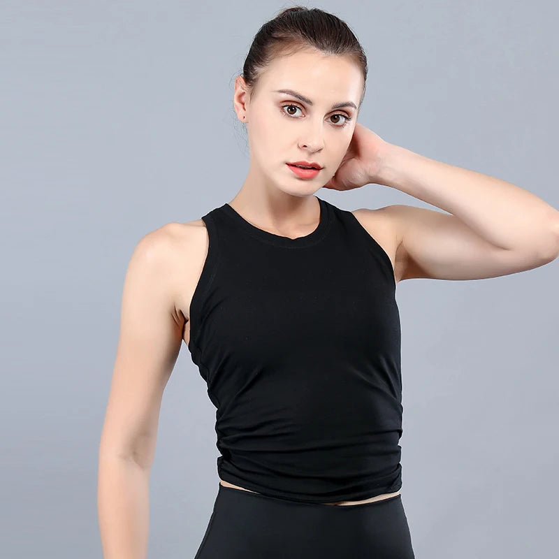 Women's Nylon O-Neck Sleeveless Push Up Yoga Workout Crop Top