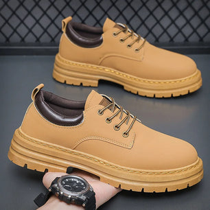 Men's Genuine Leather Lace-Up Closure Solid Pattern Casual Shoes