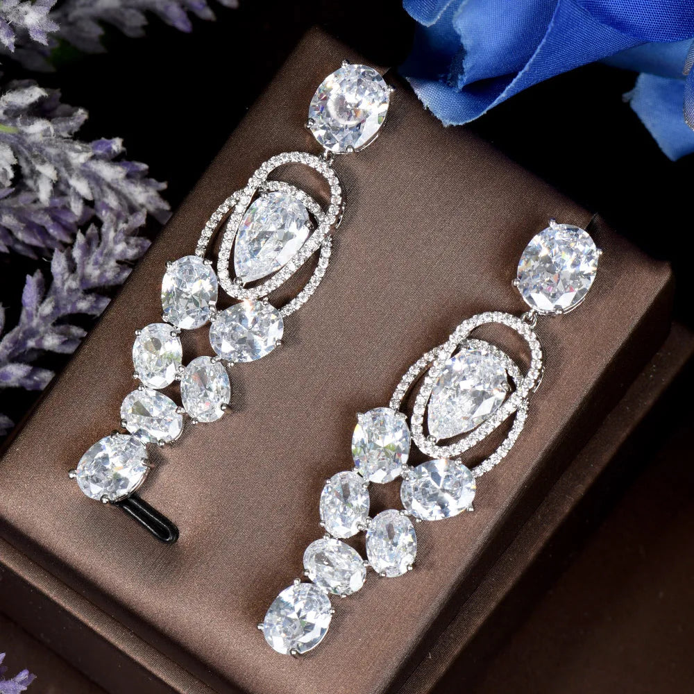 Women's Copper Cubic Zirconia Trendy Bridal Wedding Drop Earrings