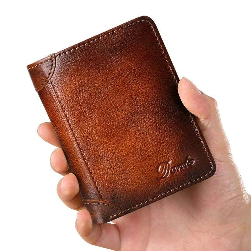 Men's Genuine Leather Solid Pattern Slot Pocket Trendy Wallets