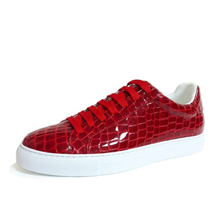 Men's Leather Lace-Up Closure Crocodile Pattern Casual Shoes