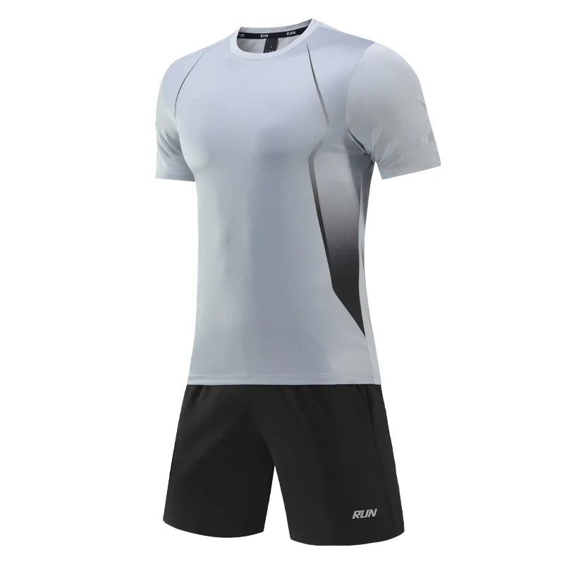 Men's Polyester O-Neck Short Sleeve Printed Breathable Sports Set