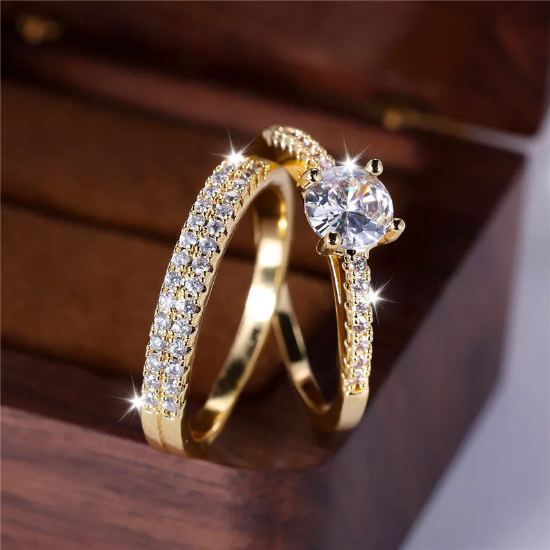 Women's Metal Cubic Zirconia Geometric Prong Setting Wedding Ring