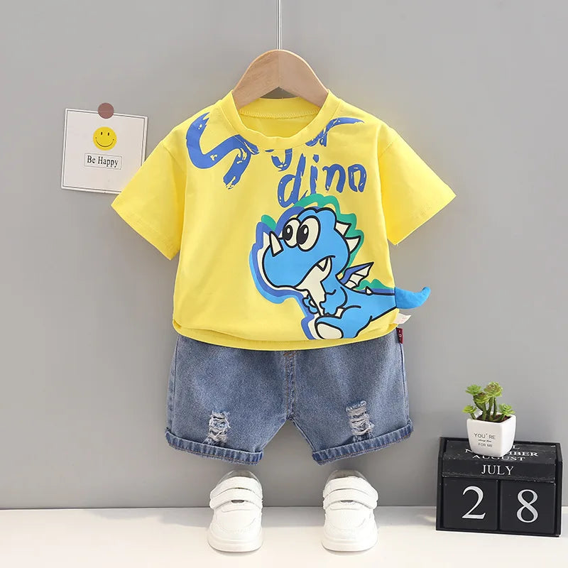 Kid's Boy Cotton O-Neck Short Sleeves Swimwear Two-Piece Suit