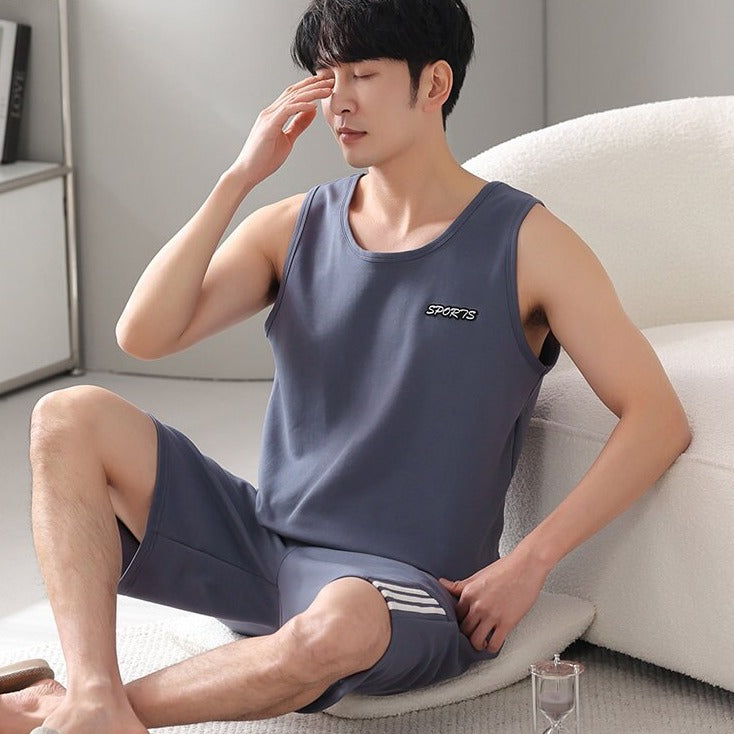 Men's Cotton Sleeveless O-Neck Nightwear Printed Pajama Set