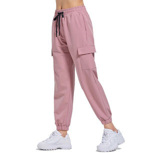 Women's Nylon High Waist Solid Pattern Fitness Sports Trousers