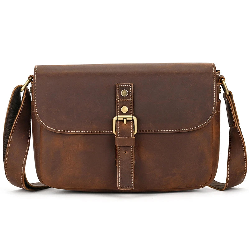 Men's Genuine Leather Solid Pattern Crossbody Casual Shoulder Bag