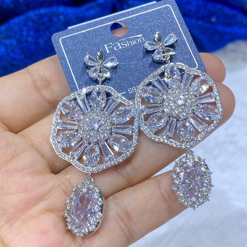 Women's Copper Cubic Zirconia Round Classic Drop Wedding Earrings