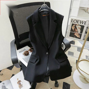 Women's Cotton Notched Sleeveless Single Button Casual Blazer