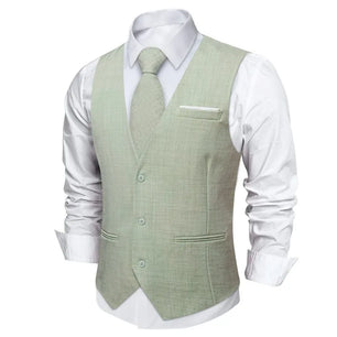 Men's Cotton V-Neck Sleeveless Plain Single Breasted Formal Vests