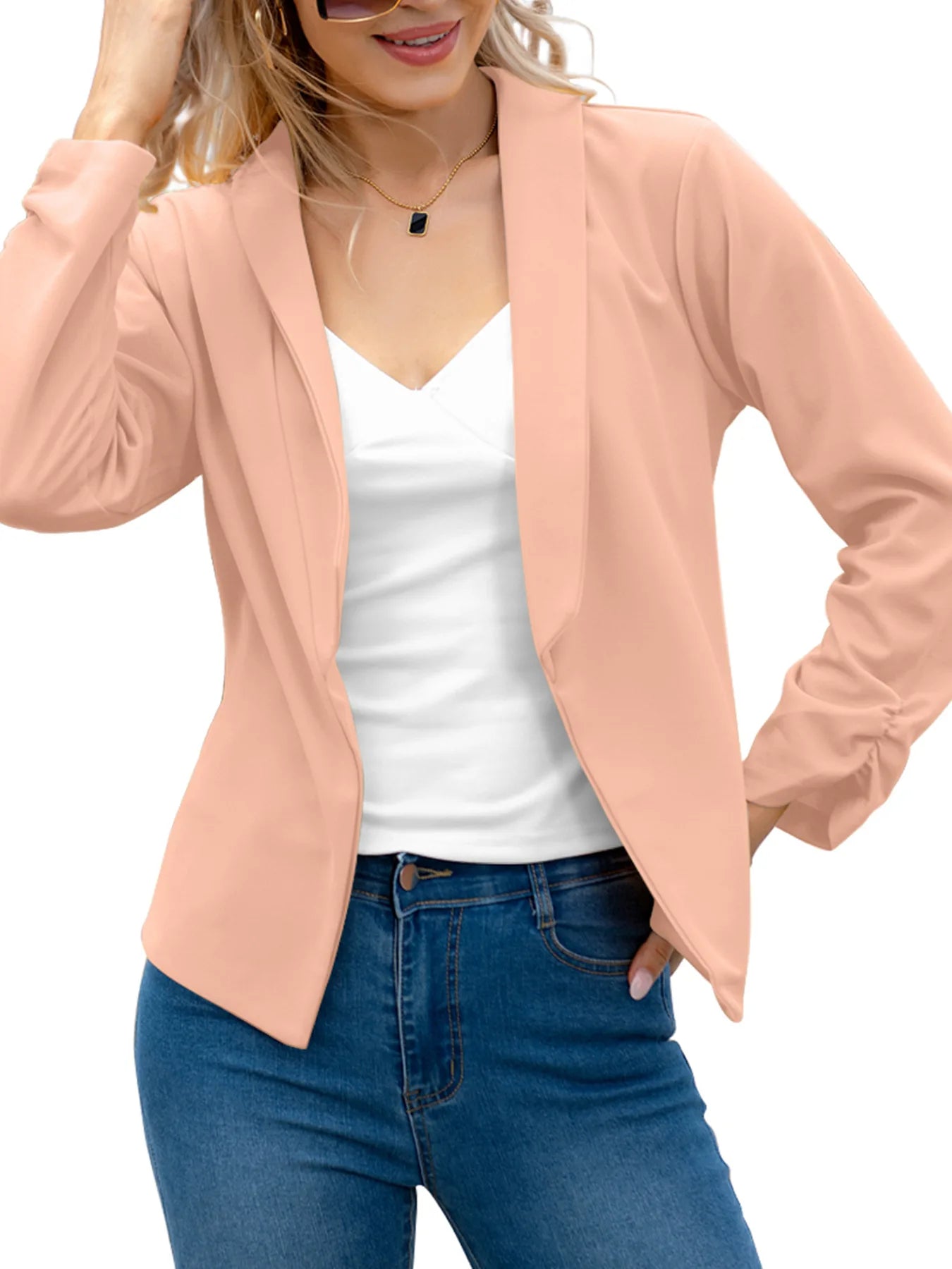 Women's Cotton Notched Collar Long Sleeves Casual Wear Blazers