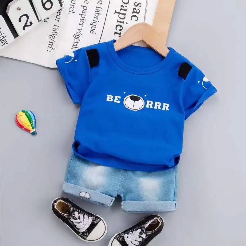 Kid's Boys Cotton Short Sleeves Letter Pattern Casual Clothes