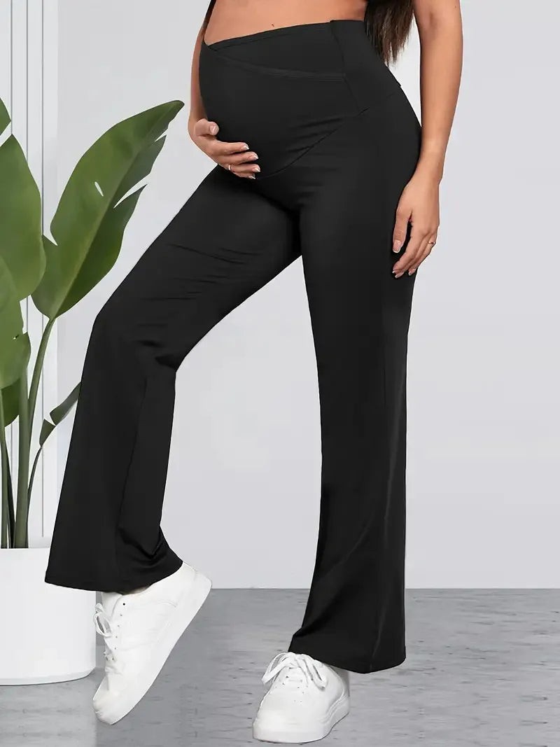 Women's Polyester High Waist Solid Pattern Maternity Trouser