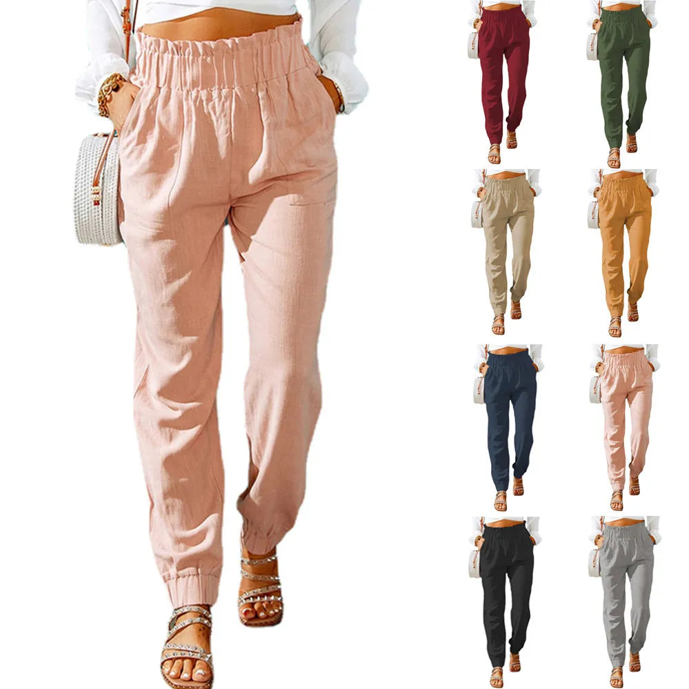 Women's Cotton Button Fly Closure Full Length Plain Pattern Pant