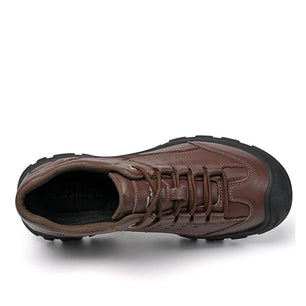 Men's Genuine Leather Round Toe Lace-Up Breathable Sneakers