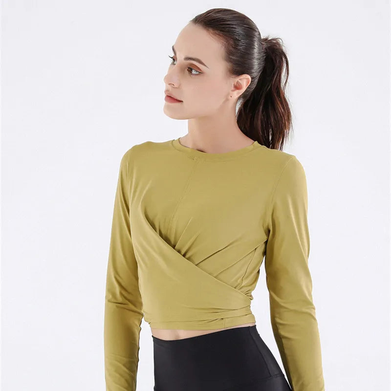 Women's Nylon O-Neck Long Sleeve Fitness Yoga Workout Top