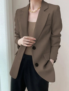 Women's Polyester Notched Full Sleeves Single Breasted Blazer