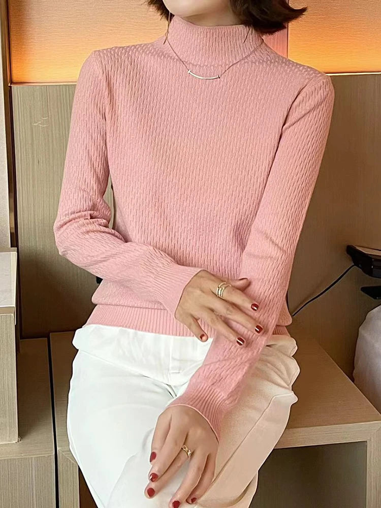 Women's Acrylic Mock Neck Long Sleeves Casual Wear Sweaters