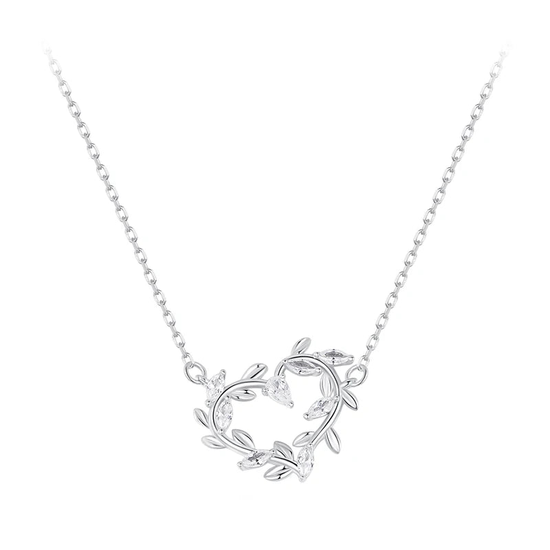 Women's 100% 925 Sterling Silver Zircon O-Chain Heart Necklace