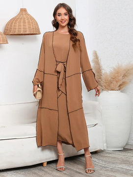 Women's Arabian Polyester Full Sleeves Solid Pattern Casual Dress