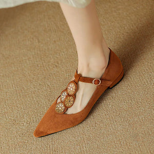 Women's Microfiber Pointed Toe Buckle Strap Closure Casual Shoes