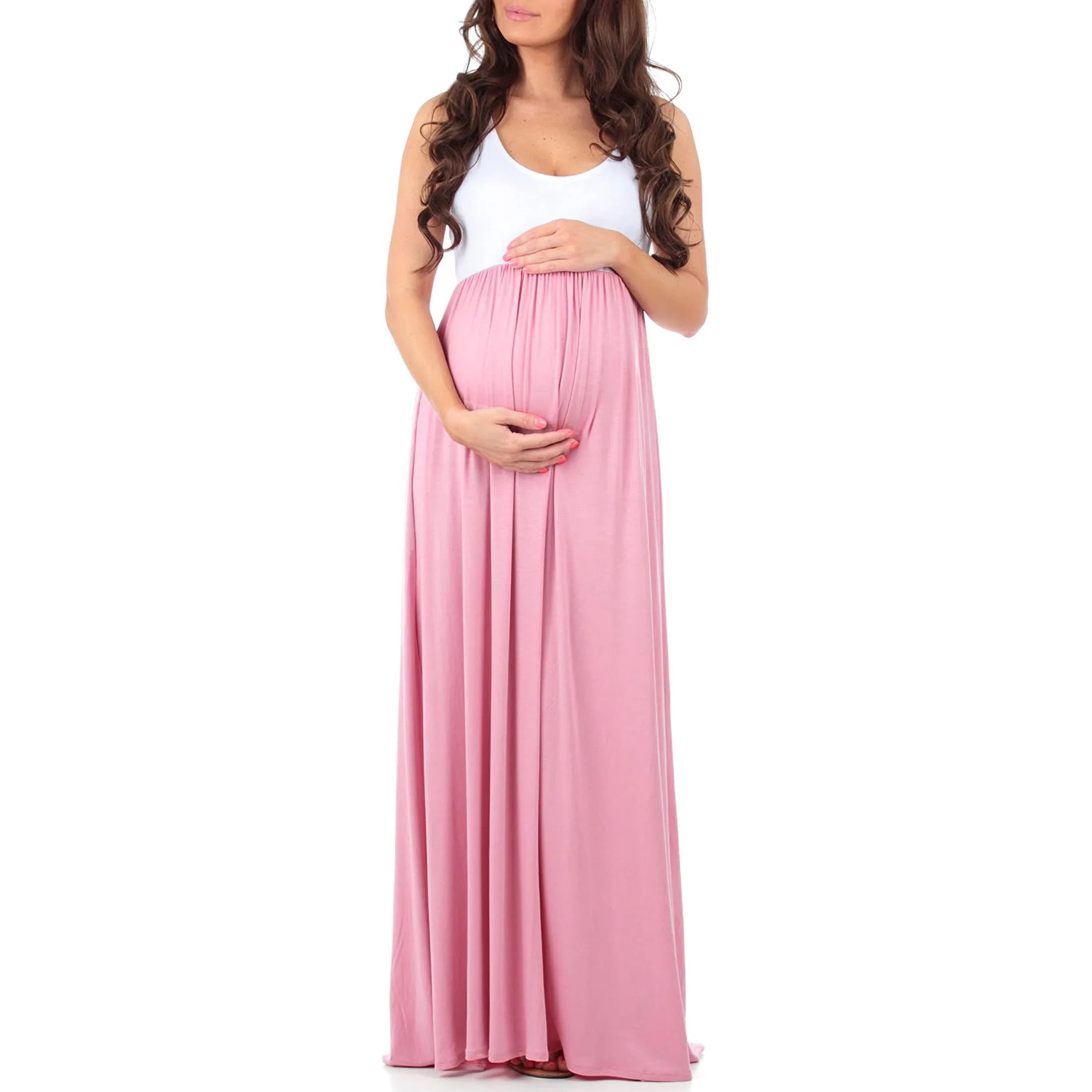 Women's Polyester O-Neck Sleeveless Pleated Maternity Dress