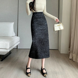 Women's Polyester Elastic High Waist Patchwork Casual Skirts