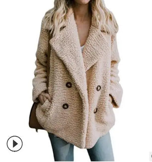 Women's Faux Fur Turn-Down Collar Long Sleeves Solid Jacket