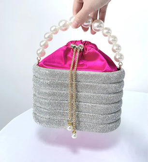 Women's Metallic Hasp Closure Sequined Bridal Wedding Clutch