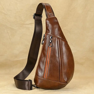 Men's Genuine Leather Zipper Closure Solid Pattern Shoulder Bag