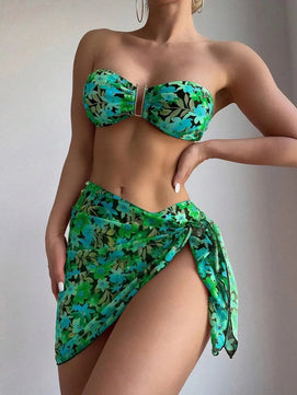 Women's Polyester High Waist Printed Pattern Bathing Bikini Set