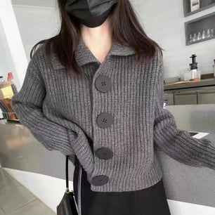 Women's Acrylic Turn-Down Collar Full Sleeves Knitted Sweater