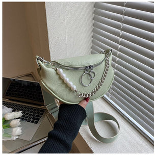 Women's PU Leather Zipper Closure Solid Pattern Crossbody Bag