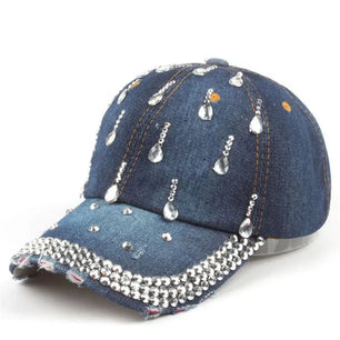 Women's Denim Adjustable Strap Pattern Rhinestone Casual Cap