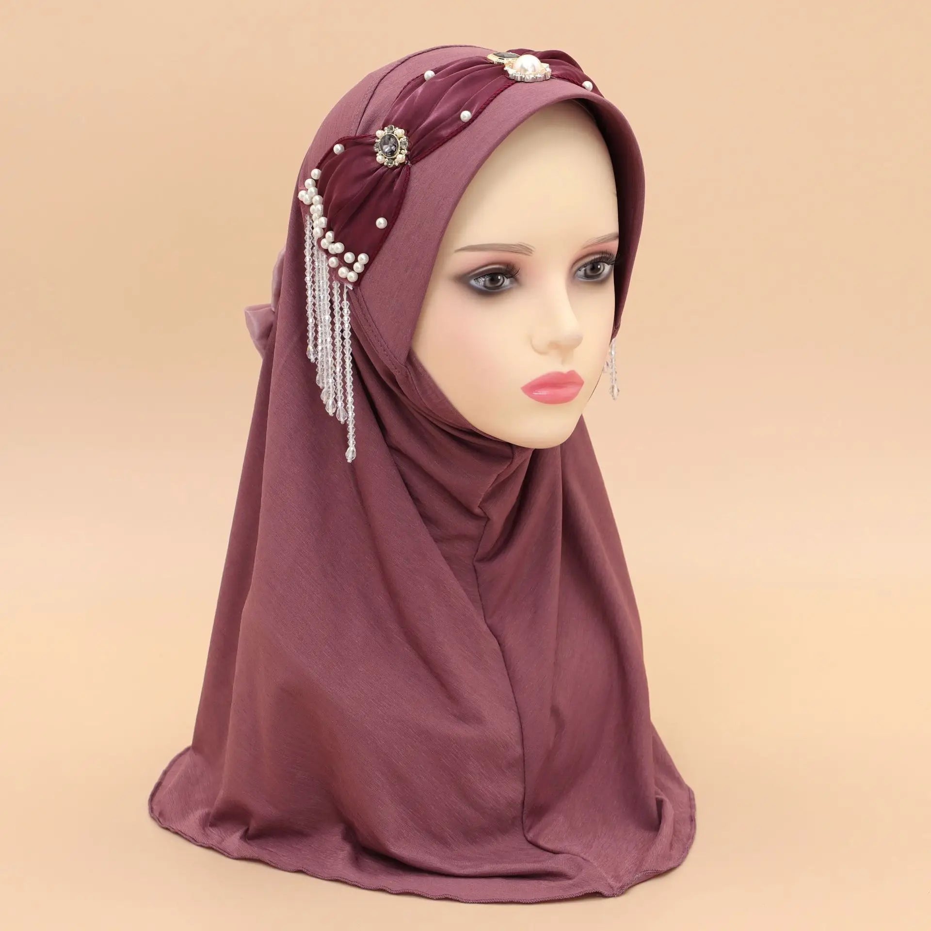 Women's Arabian Polyester Headwear Pearl Pattern Casual Hijabs