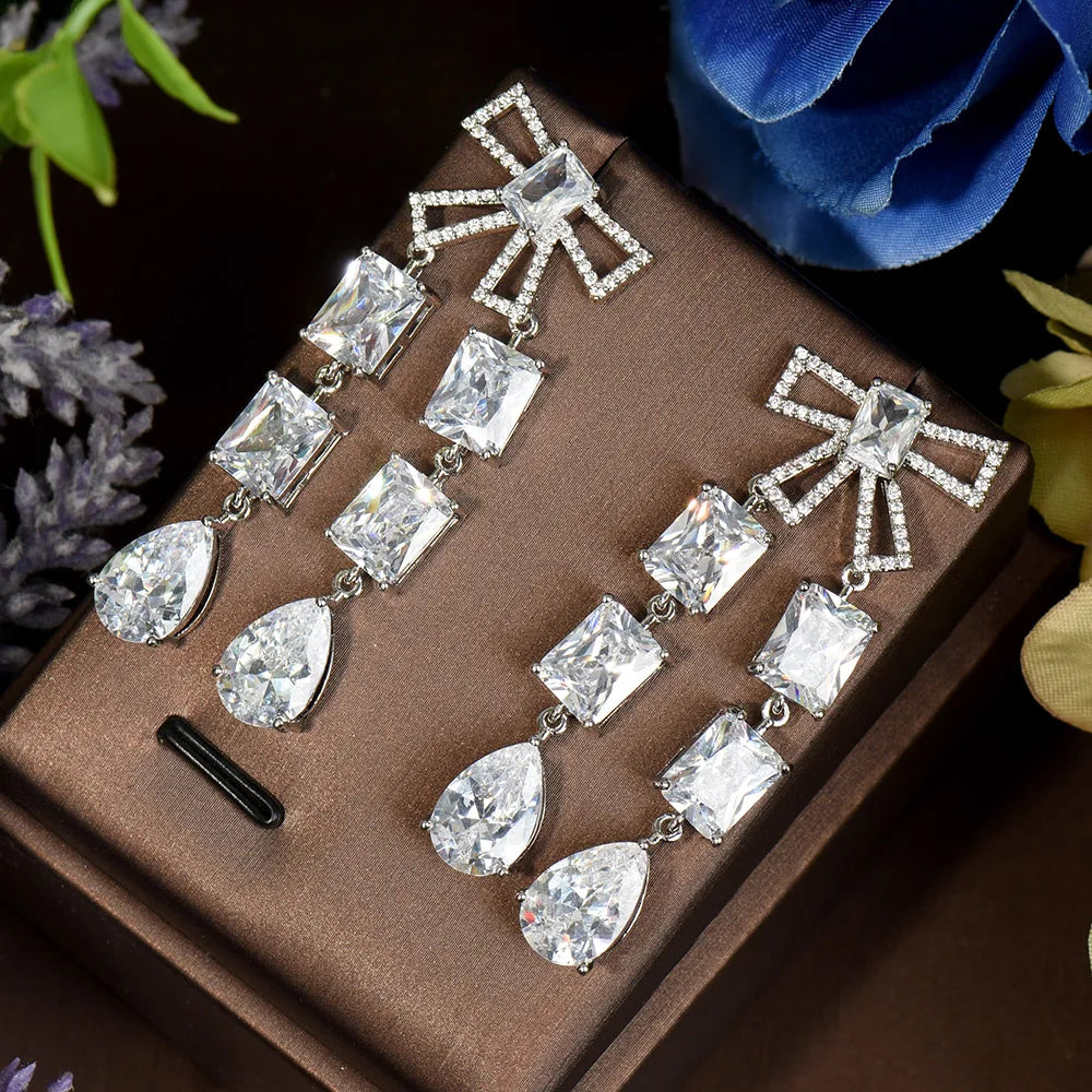 Women's Copper Cubic Zirconia Trendy Bridal Wedding Drop Earrings