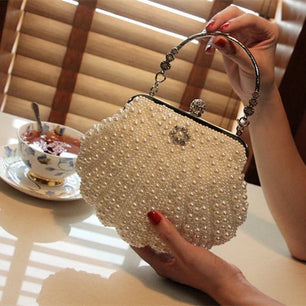 Women's Felt Pearl Pattern Rhinestone Classic Wedding Clutch