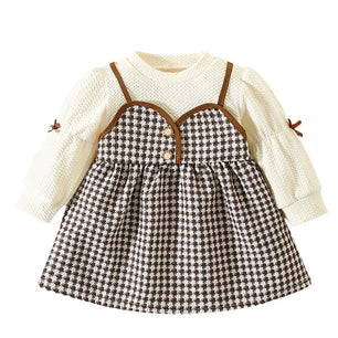 Kid's Girl Polyester O-Neck Long Sleeves Plaid Pattern Dress