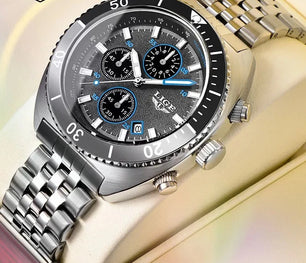 Men's Stainless Steel Push Button Hidden Clasp Waterproof Watches