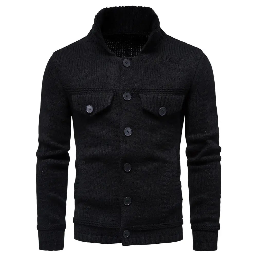 Men's Wool Turn-Down Collar Full Sleeves Single Breasted Sweater